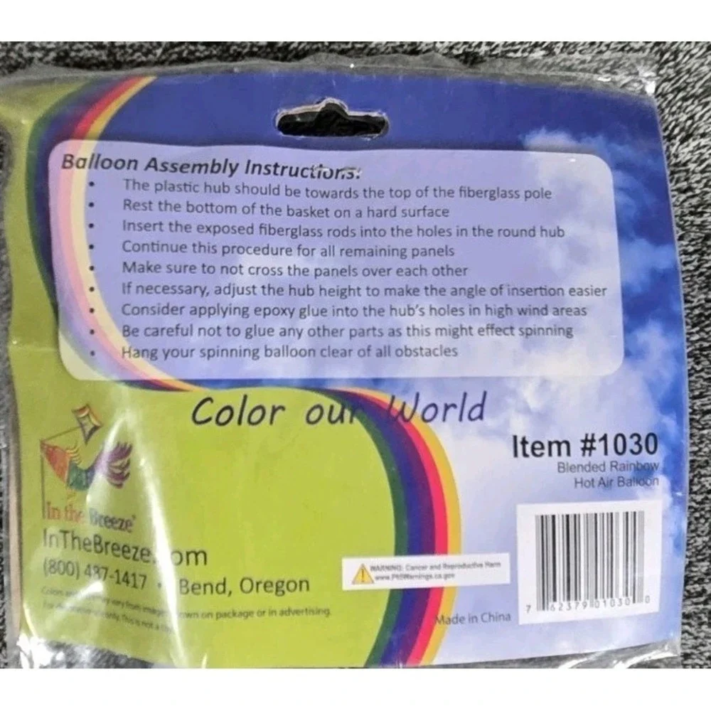 In The Breeze Blended Rainbow Hot Air Balloon Spinner Windsock Multicolor‎